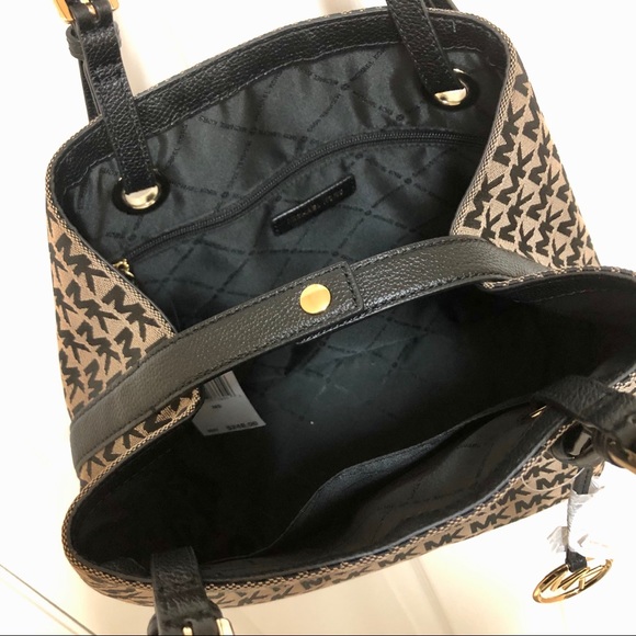 MK Michael Kors Jet Set Grab Bag Purse Beige Black - Picture 5 of 8